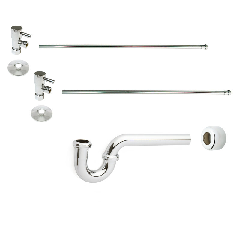 Nécessaire d'alimentation pour lavabo sur pied autoportant avec siphon en P et poignées en croix, Nickel poli