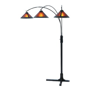 Natural Mica 3 Light Arc Floor Lamp - 86", Espresso Wood , Bronze & Amber Mineral Mica, Dimmer Switch