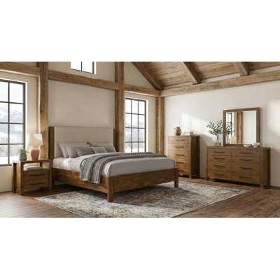 Adderley 5-Piece California King Bedroom Set with Nightstand, Dresser, Mirror and Chest, Warm Brown and Cream