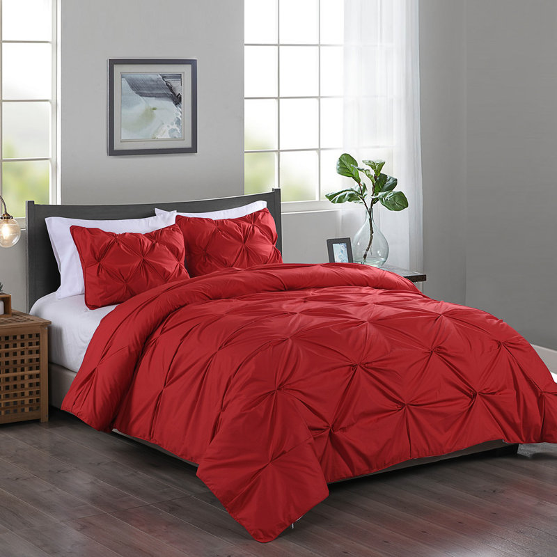 Scarlet Red Twin Cotton Pintuck Duvet Cover Set