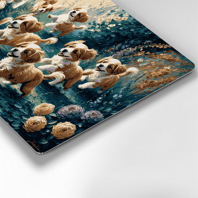 «Dogs Lowchen», art mural en métal bleu, H 11 po x l 14 po