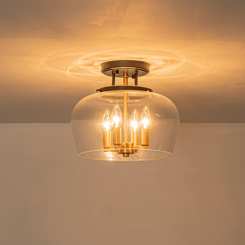 Glass Flush Mount, Matte Black/Gold