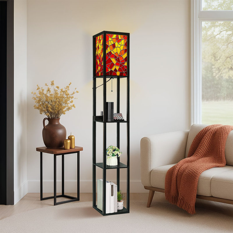 Lampe sur pied à DEL à intensité variable, impression sur vitrail, mosaïque de fenêtre, cadre en panneau de fibres à densité moyenne avec télécommande, lumière 3 couleurs, pour le salon, la chambre à coucher