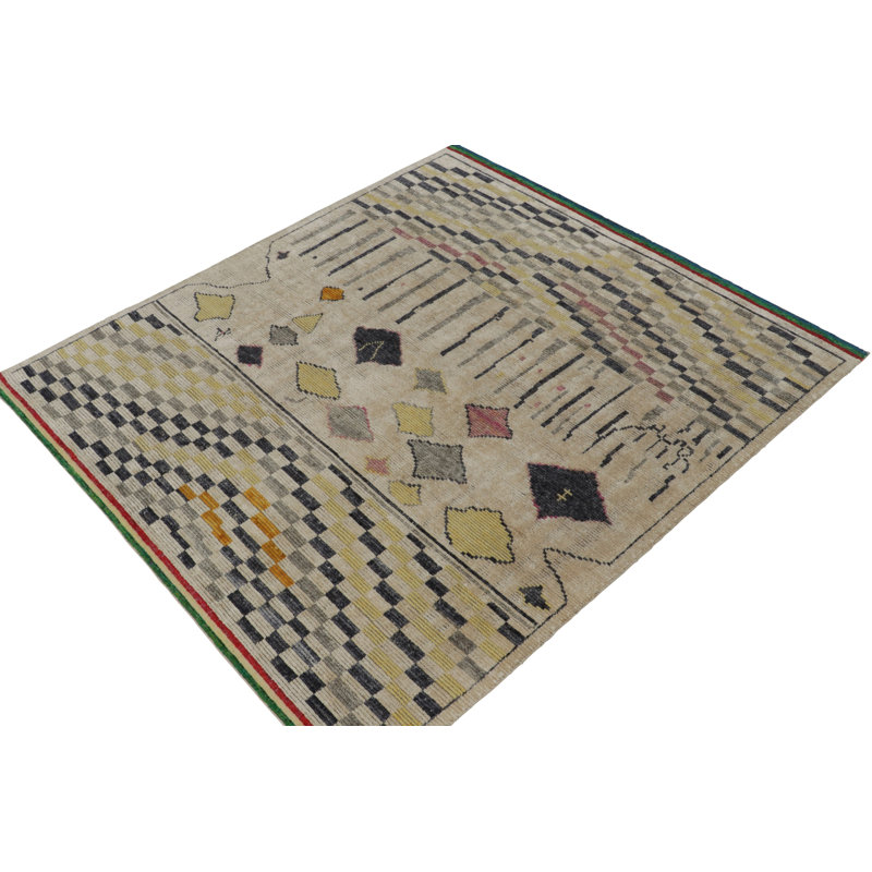 Moroccan Hand Knotted Geometric Area Rug, Rectangle 9' x 12'