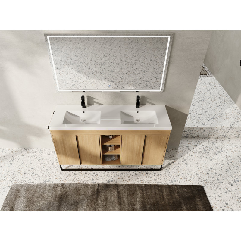 48" Double Bathroom Vanity With Resin Basin, 48" W