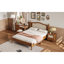 Ensemble de chambre à coucher 3 pièces avec cadre de lit en bois, 1 table de chevet rétro et 1 coiffeuse de maquillage avec tabouret-961977445-961977444