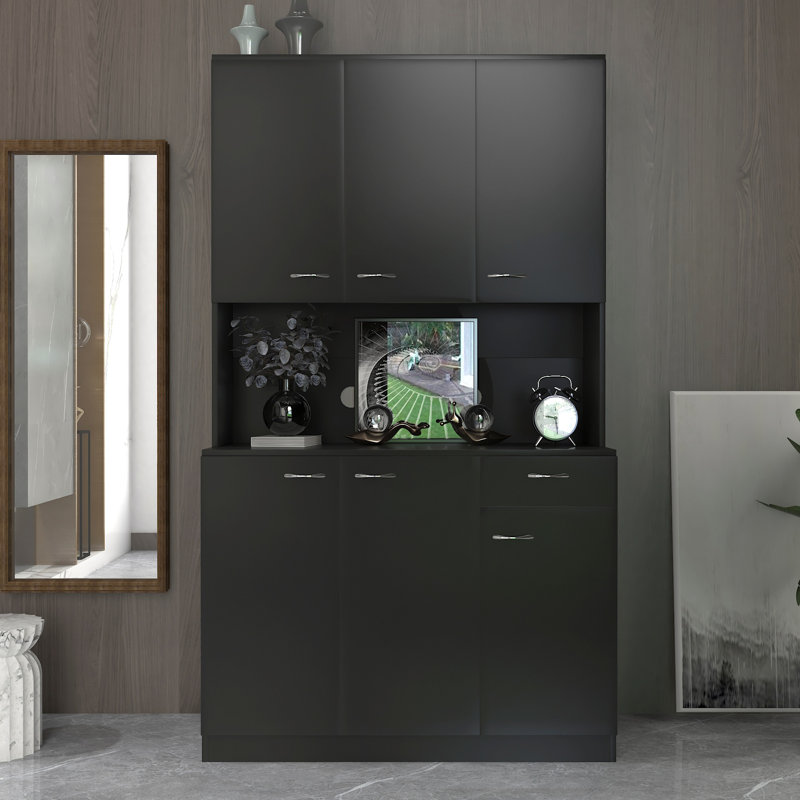 Armoire de cuisine 70,87 "de haut avec 6 portes, 1 tiroir et 1 tablette ouverte pour le rangement de la chambre à coucher