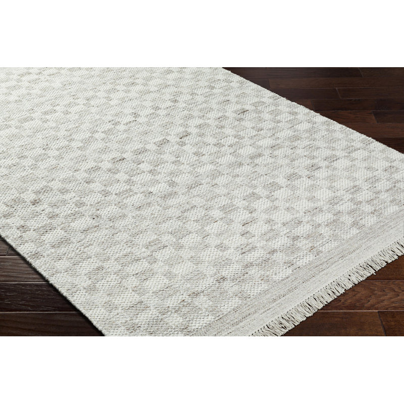 Lavande Checkered Wool Area Rug in Gray/Ivory, Rectangle 3'6" x 5'6"