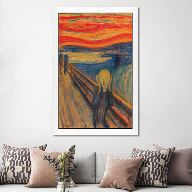 The Scream, 1893 (Oil, Tempera & Pastel On Cardboard) by Edvard Munch - Floater Frame Painting on Canvas, White