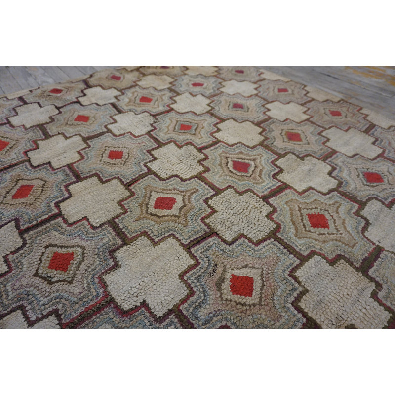 Tapis crocheté à motif géométrique antique en laine et en coton