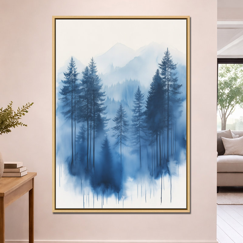 " Misty Blue Pines ", H 60 po x l 40 po, Cadre naturel flottant