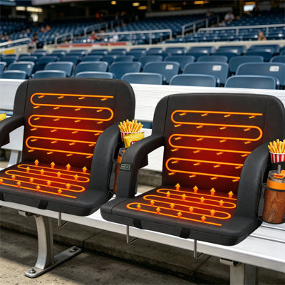 Heated Stadium Seat For Bleachers With Back Support, Dual-Zone Heated Bleacher Seat With 3 Heat Levels, 6 Reclining Positions, Padded Stadium Chair With Armrests, Hooks And Backpack Straps