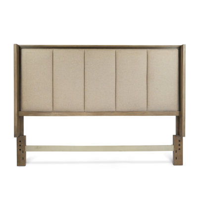 Luxurious Transitional Queen Headboard with Soft Performance Fabric Upholstery, Solid Cathedral Cut White Oak Frame, Muted Earth Tones Clay Finish, an by Ebern Designs