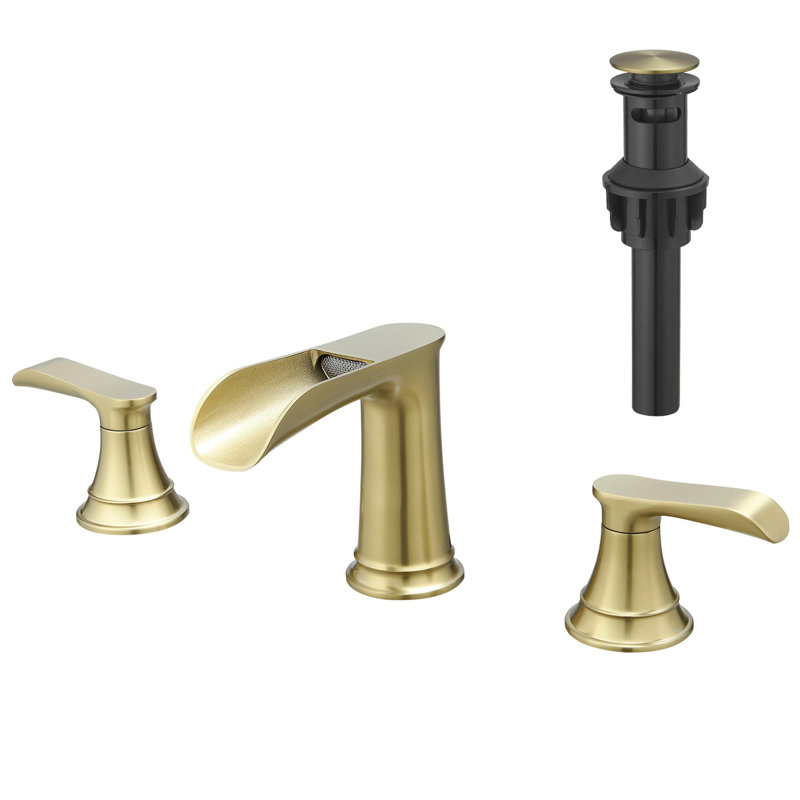 Bathroom Sink Faucet with Pop-Up Drain and Double Lever Handle, Brushed Gold