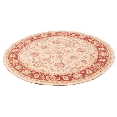 Tapis unique en laine noué à la main de style nouvel âge de 7 pi 9 po crème / rouge foncé / kaki clair Casi