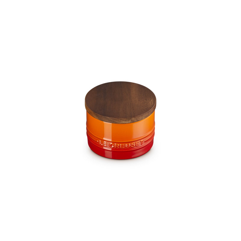 Le Creuset Stoneware Signature Salt Cellar With Wood Lid, 7 Oz., Cerise, Orange