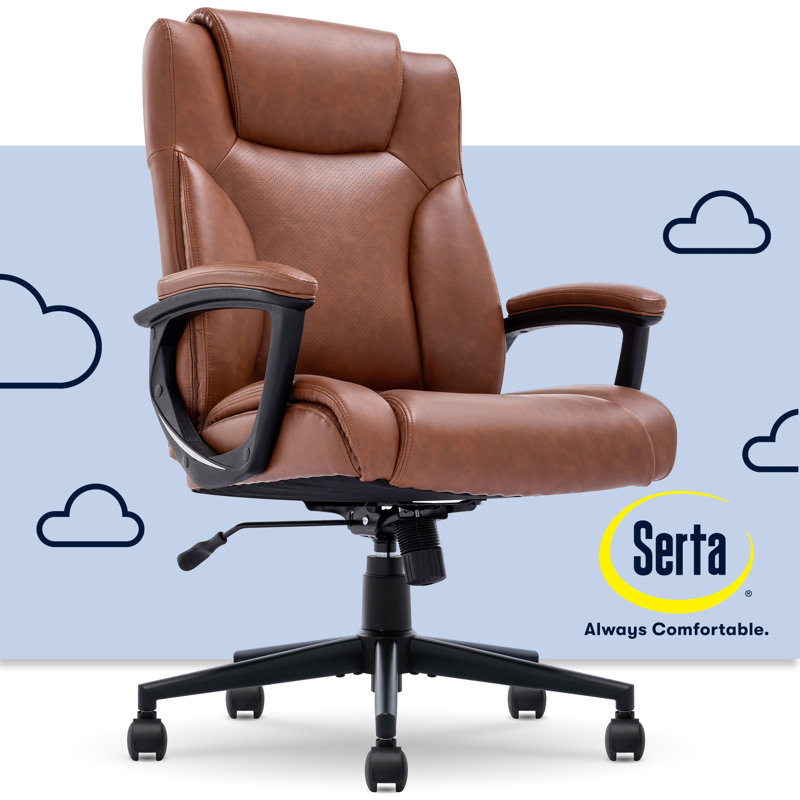Serta Connor Ergonomic Executive Office Chair with Layered Body Pillows and Contoured Lumbar, Bonded Leather, Cognac
