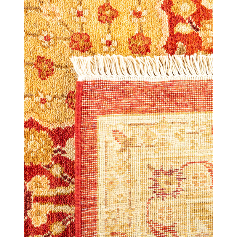 Tapis sable / rouge noué à la main de conception unique 8 pi x 10 pi 3 po Rodrique