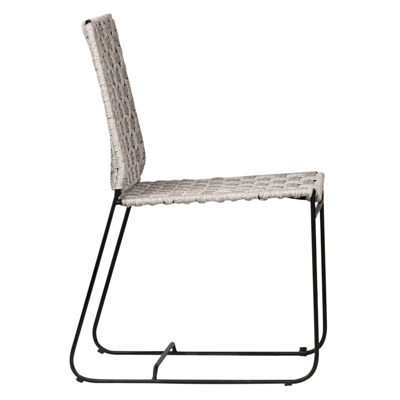 Ezra Powder Coated Iron and Flat Weaved Rope Outdoor Dining Chair