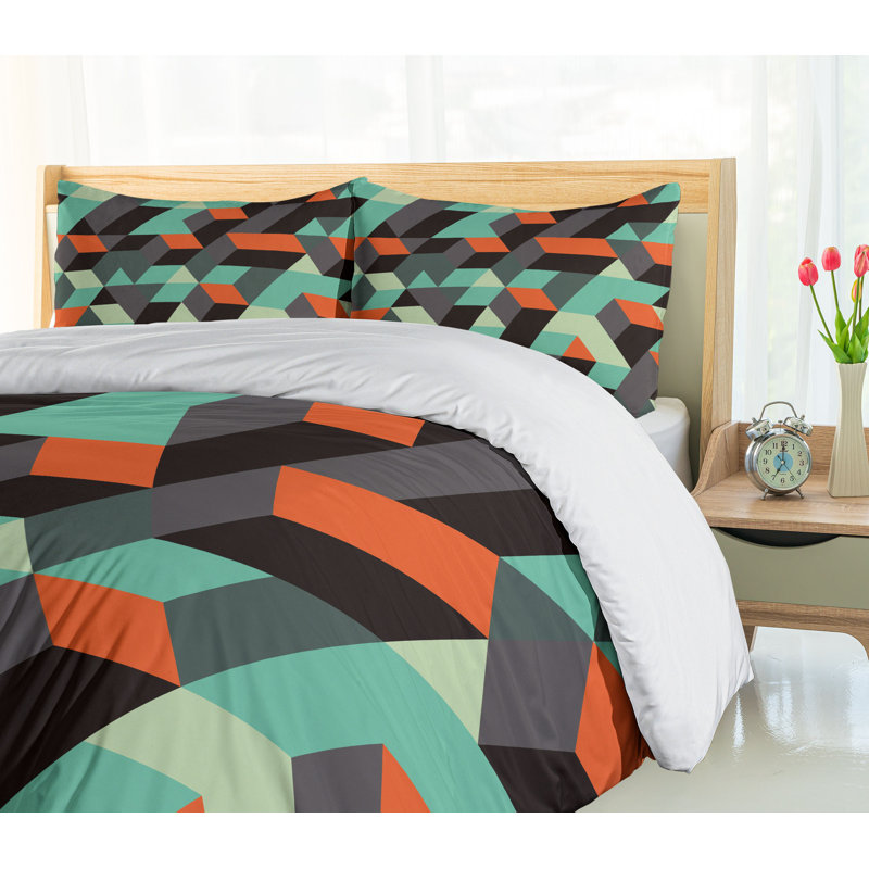 Modern & Contemporary Polyester Geometric Shapes Duvet Cover, King Duvet Cover + 2 King Shams