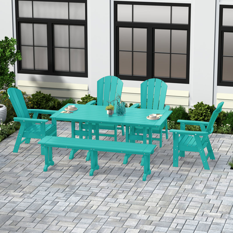 Ensemble de salle à manger rectangulaire pour 6 personnes 71 po Laguna, Turquoise