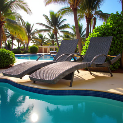 Ensemble de chaises longues d'extérieur en osier de 80 po, ensemble de 2 chaises de patio inclinables en rotin avec dossier réglable à 5 niveaux et dossier inclinable ergonomique pour la piscine, brun foncé