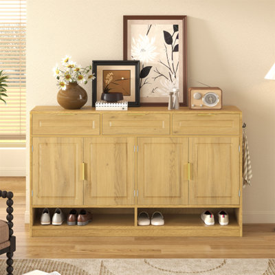 U-Style Farmhouse Sideboard With 3 Drawers & 4 Doors,59.1" Multi-Functional Storage Buffet With Adjustable Shelf And Open Storage Compartments, Suitable For Dining Room, Living Room, Entryway.