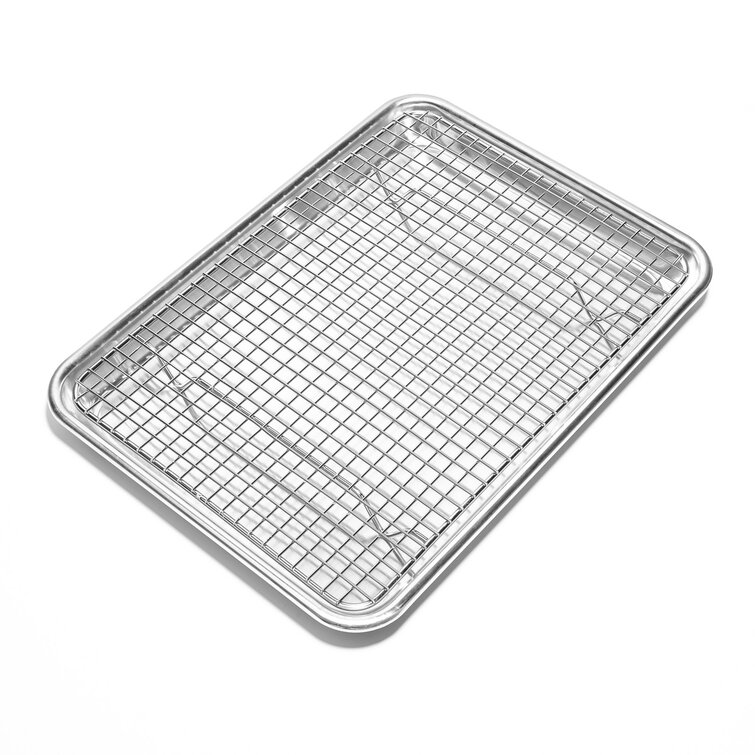 Baking Sheet with Rack Set [1 Sheets + 1 Racks], Stainless Steel Cookie Pan Baking  Tray with Cooling Rack, Non Toxic & Heavy Duty & Easy Clean (9 x 7 x 1  inch)For Christmas, Thanksgiving 