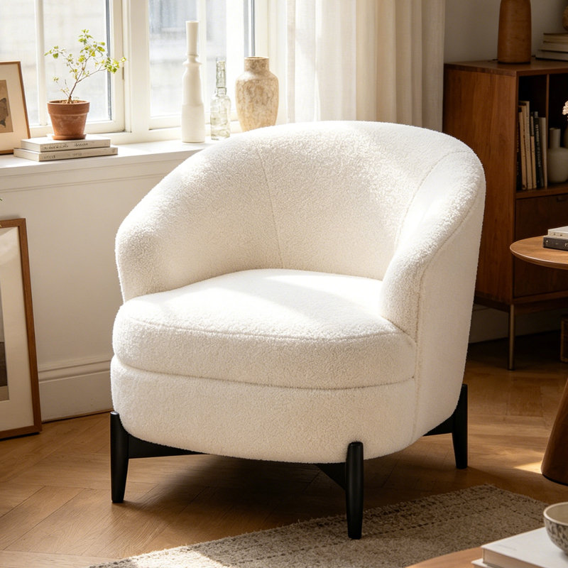 Chaise d'appoint compacte avec structure en bois massif et pieds fuselés, White Velvet