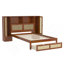 Lit simple en bois avec deux casiers de rangement, un tiroir et une tablette de rangement sur la tête de lit, lit plateforme multifonctionnel en rotin naturel, noyer