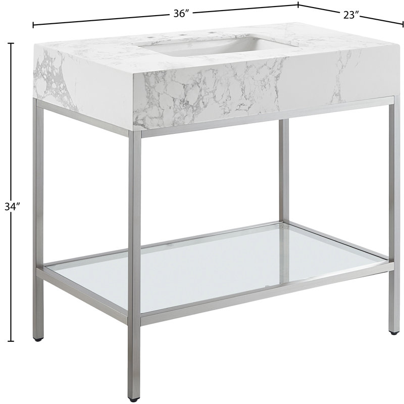 Meuble-lavabo simple 36 po Marmo, Blanc, Chrome brossé