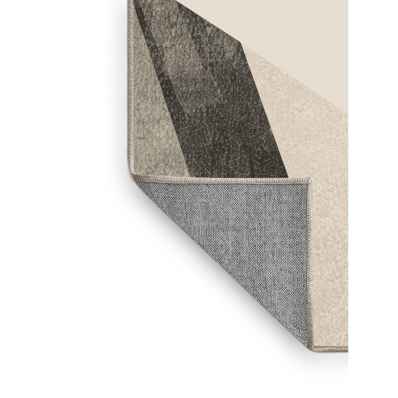 Tapis ovale minimaliste géométrique lavable à la machine - reliure beige, 8' Square