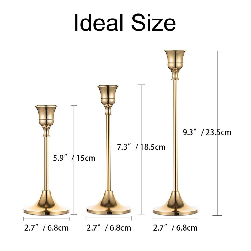 Gold Candle Holders - Set Of 3, Suitable For Candles With A Diameter Of 2 Cm