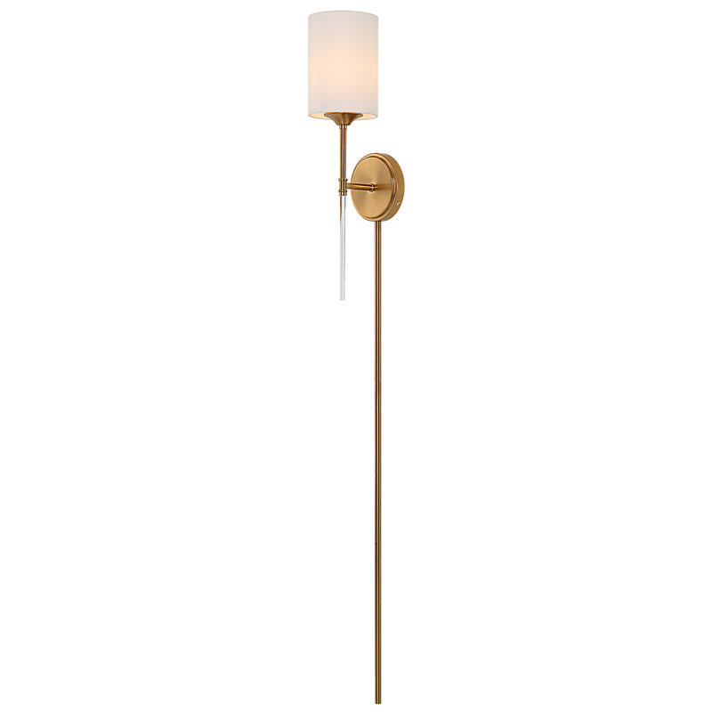 Warm Brass Plug-In Sconce with White Drum Shade
