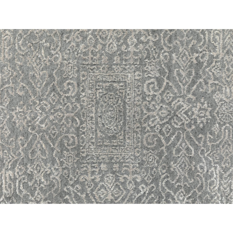 Tapis décoratif rond en gris noué à la main de conception unique 7 pi 10 po Cevdet