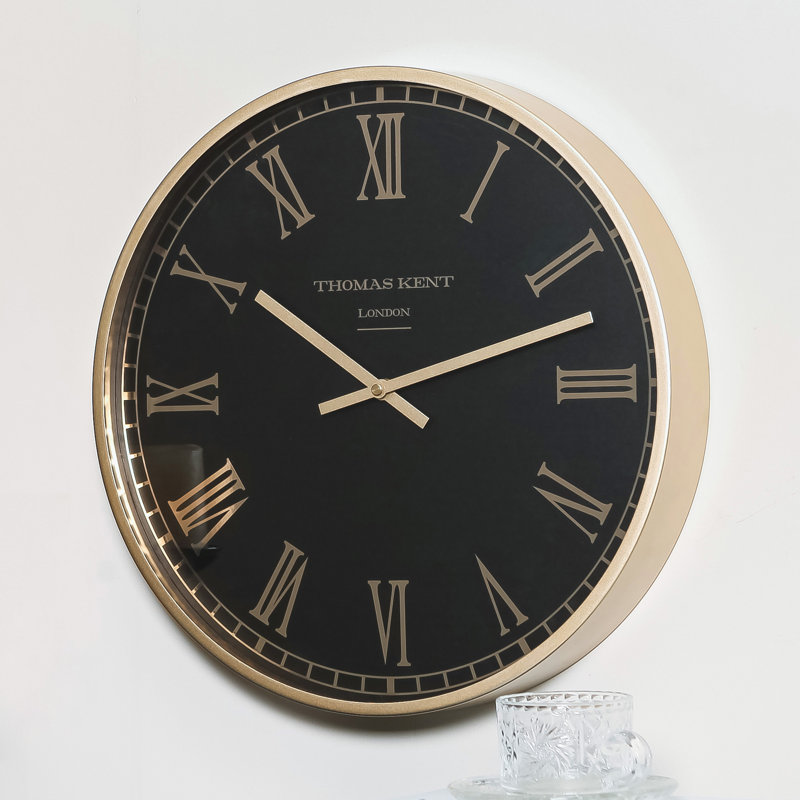 Modern  Contemporary Round Luxury 15.75" Metal Wall Clock, Black