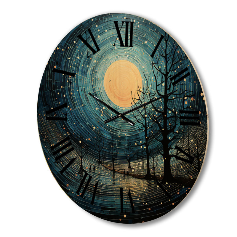 Horloge murale surdimensionnée bleue et noire avec lignes abstraites minimalistes I, Grand