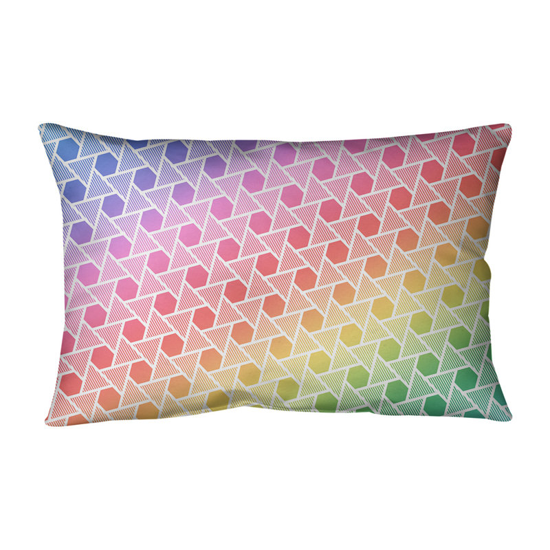 Coussin Hexagons and Triangles, Arc-en-ciel, 14 po x 20 po, Pas de bourre