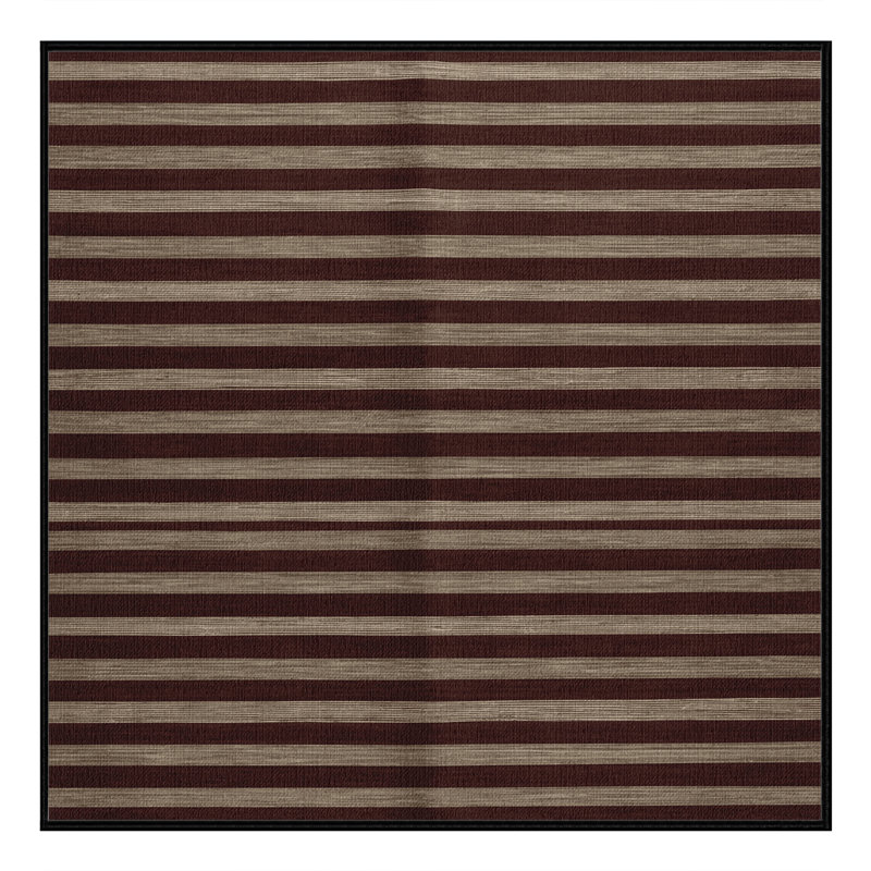 Machine Washable Horizontal Stripes Black Area Rug, Square 7'