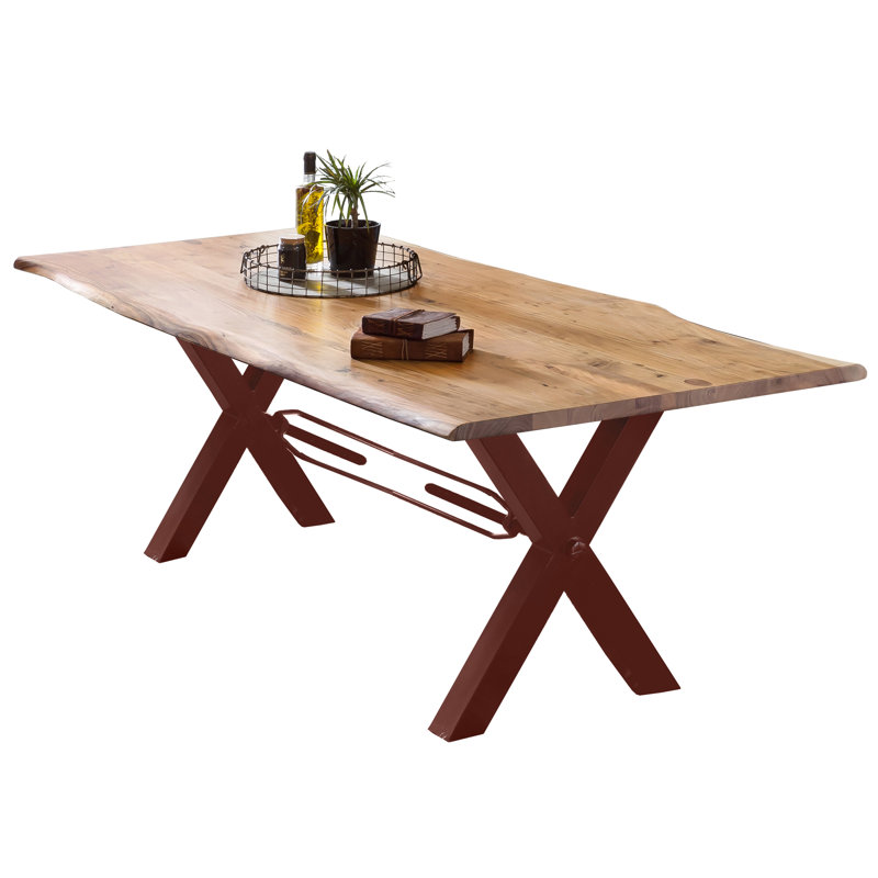 Nakke Acacia Solid Wood Top Metal Base Dining Table, Brown