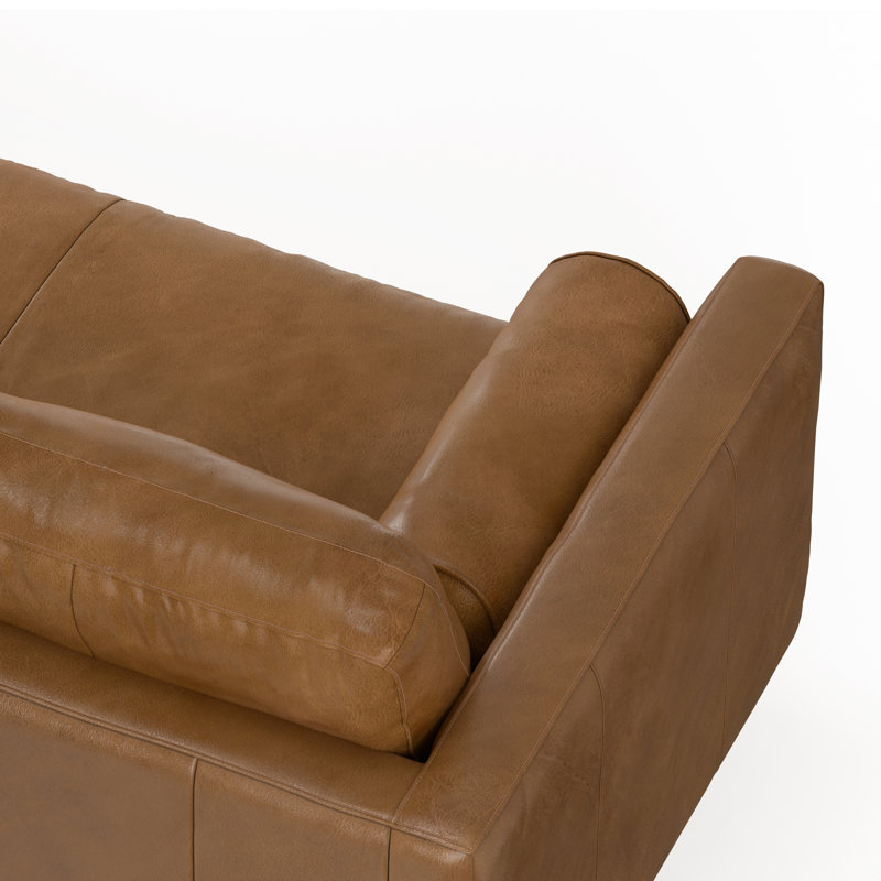 Caramel Brown Genuine Leather 72-Inch Lawson Sofa with Pillow-Top Arms
