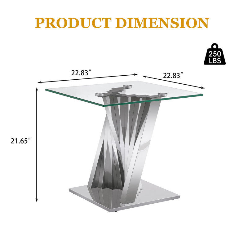 Glass Top End Table, Silver