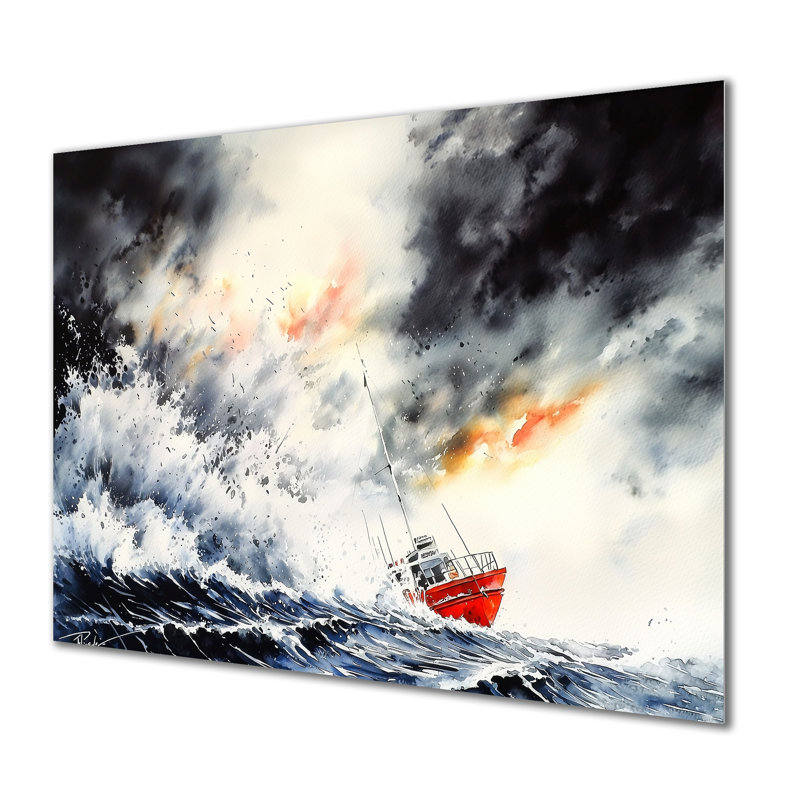 Fishing Boat Stormy Weather II - Transportation Metal Wall Art, Boat Fishing Metal Print, 16" H x 32" W