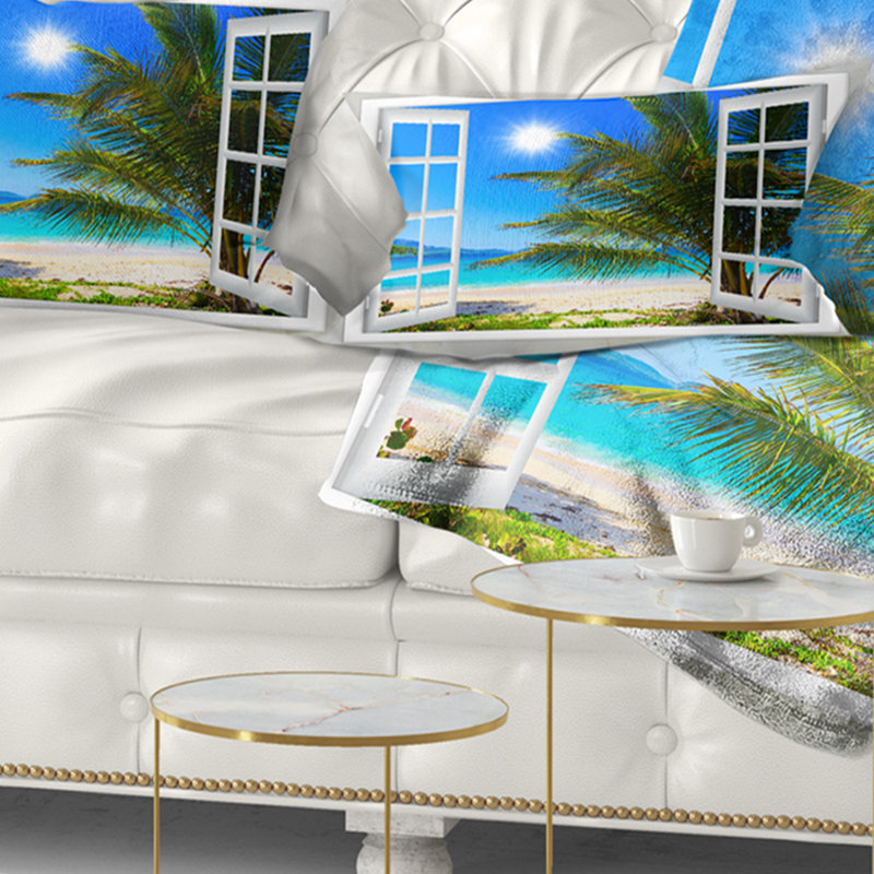 Coussin de la fenêtre de mer ouverte à la plage avec un oreiller lombaire palm