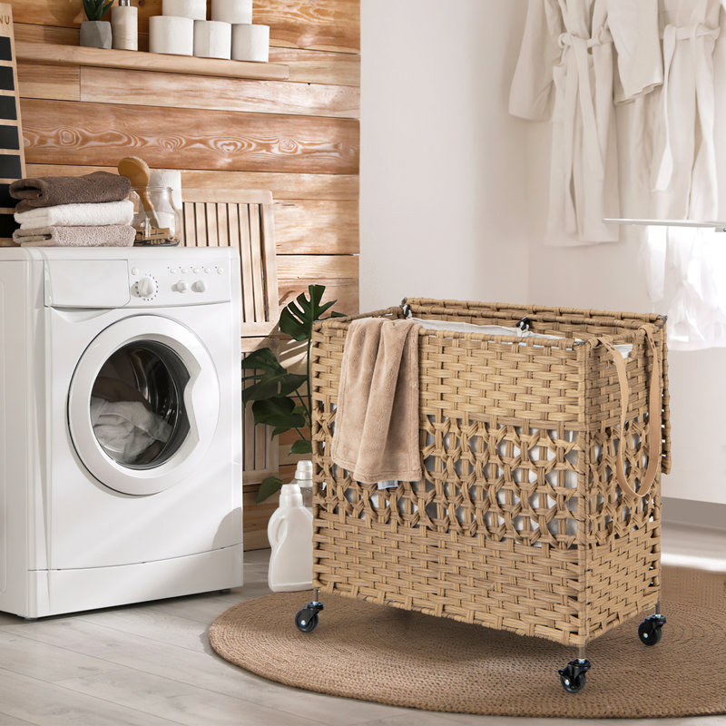 Panier à linge roulant avec poignées, Naturel