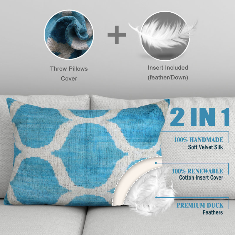 Housse et insert de coussin rectangulaire en soie / velours, À losanges
