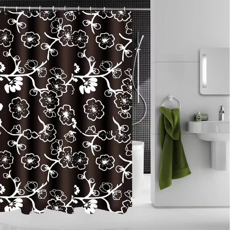 Sheer Single Curtain Panel, Brown Floral
