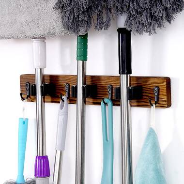 Mop Broom Holder Wall Mount Rustic Wood Broom Mop Hanger - Wall