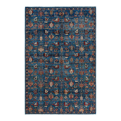 Demontra One-of-a-Kind 6' x 9'1" New Age Rectangle Wool Area Rug in Blue