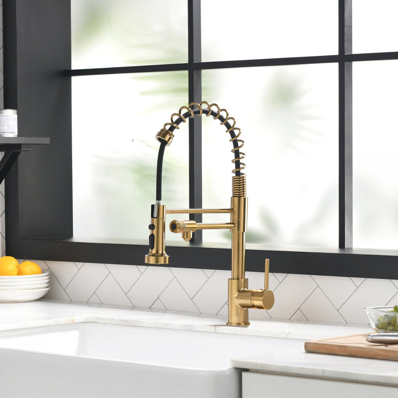 FLG Pull Down Kitchen Faucet, Brushed Gold